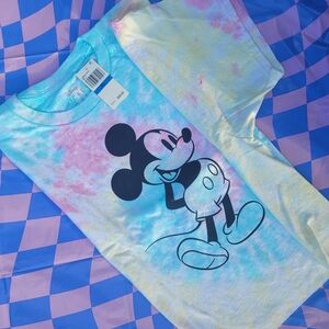 Womens XL Licensed Disney Mickey Mouse Tie Dye Crop Tee